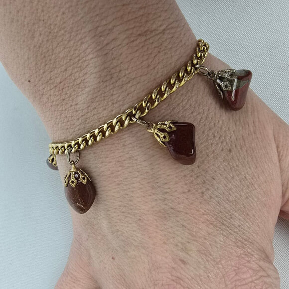 Vintage Burgundy Natural Stone Charm Bracelet - Picture 1 of 6